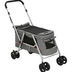 vidaXL Cochecito para perros plegable tela lino 100x49x96 cm Gris Online