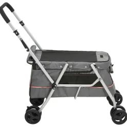 vidaXL Cochecito para perros plegable tela lino 100x49x96 cm Gris Online