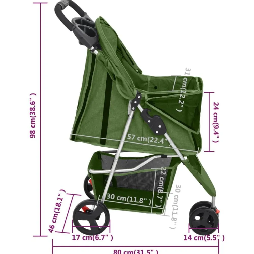 vidaXL Productos Para Mascotas-Cochecito para perros plegable tela oxford 80x46x98 cm
