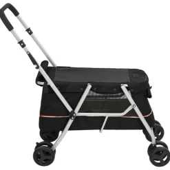 vidaXL Cochecito para perros plegable tela lino 100x49x96 cm Negro Best