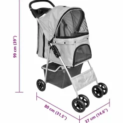 vidaXL Productos Para Mascotas-Cochecito plegable para mascotas perro/gato