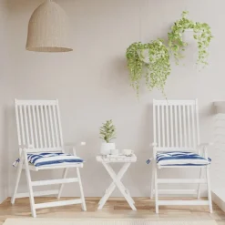 vidaXL Decoración-Cojines de silla 2 uds tela Oxford rayas azul blanco 50x50x7 cm