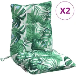 vidaXL Cojines de silla de respaldo bajo 2 uds tela Estampado de hojas Clearance