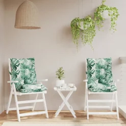 vidaXL Cojines de silla de respaldo bajo 2 uds tela Estampado de hojas Clearance