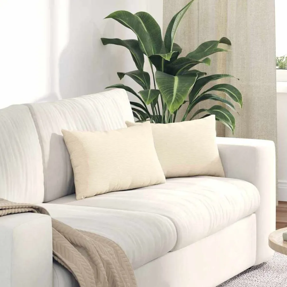 vidaXL Cojines de sofá 2 pcs 50 x 30 cm Tela de pana Crema Hot
