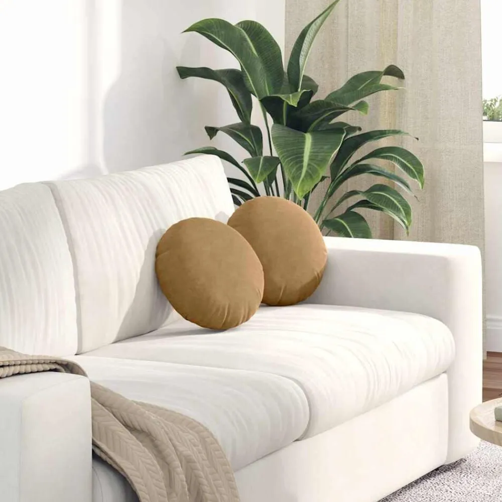 vidaXL Decoración-Cojines para asiento 2 pcs Marrón Ø30 x 13 cm Terciopelo