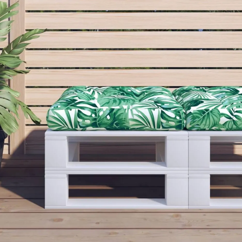 vidaXL Cojín para palés tela 50x50x12 cm Estampado de hojas Discount