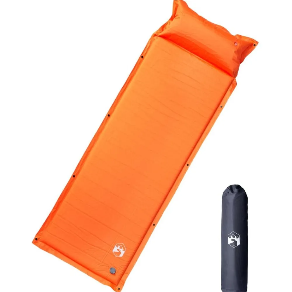 vidaXL Colchón de camping autoinflable con almohada 1 persona Naranja Hot