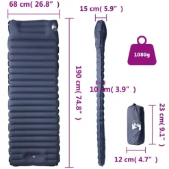 vidaXL Actividades Al Aire Libre-Colchón de camping autoinflable con con almohada 1 persona