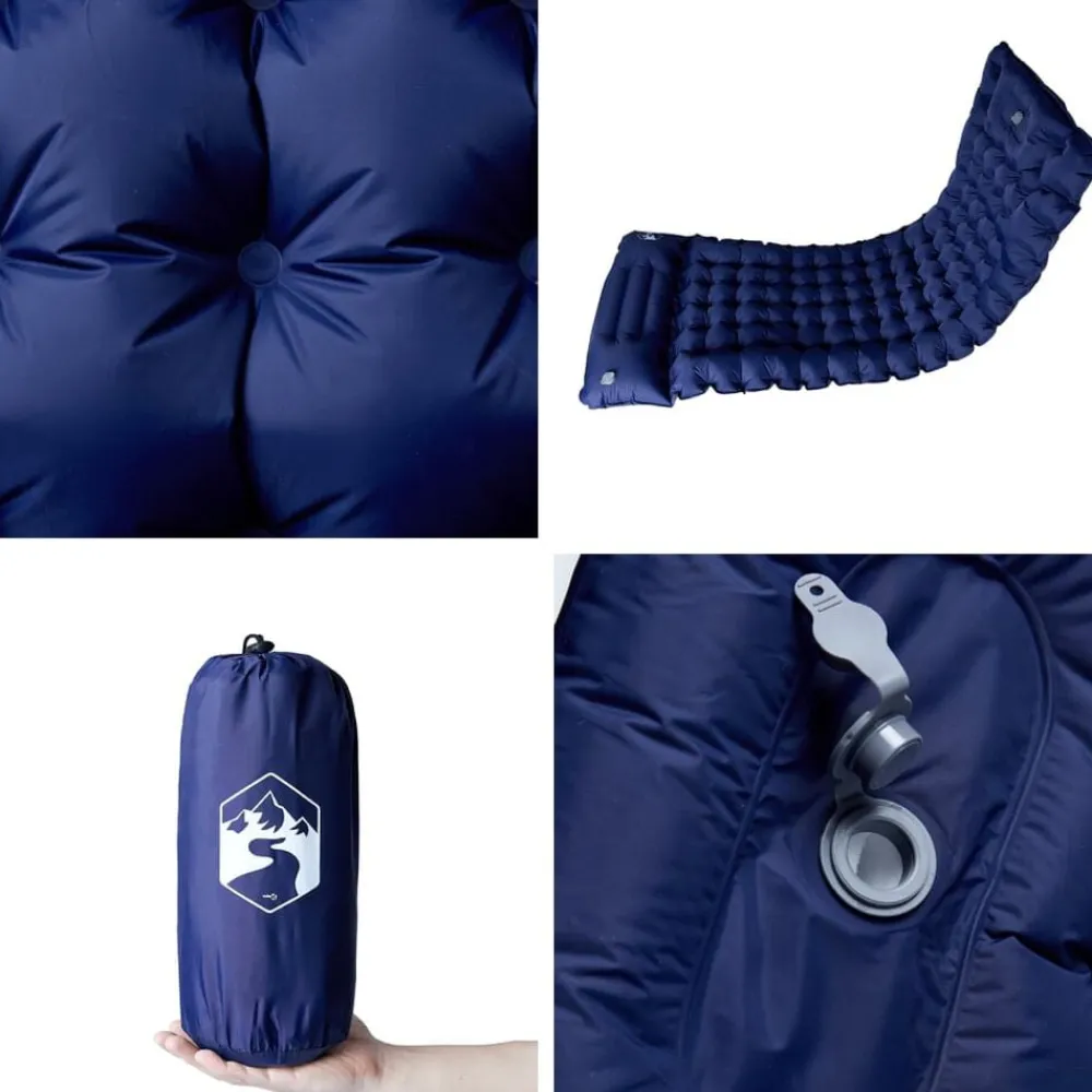 vidaXL Colchón de camping autoinflable con almohada 1 persona azul Azul marino Best