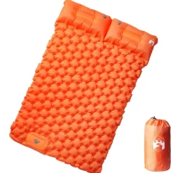 vidaXL Colchón de camping autoinflable y almohadas 2 personas Naranja Clearance