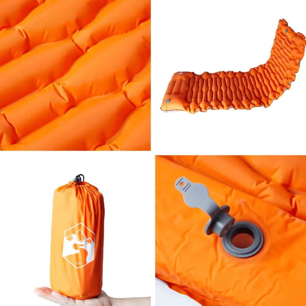 vidaXL Colchón de camping autoinflable con almohada 1 persona Naranja Outlet