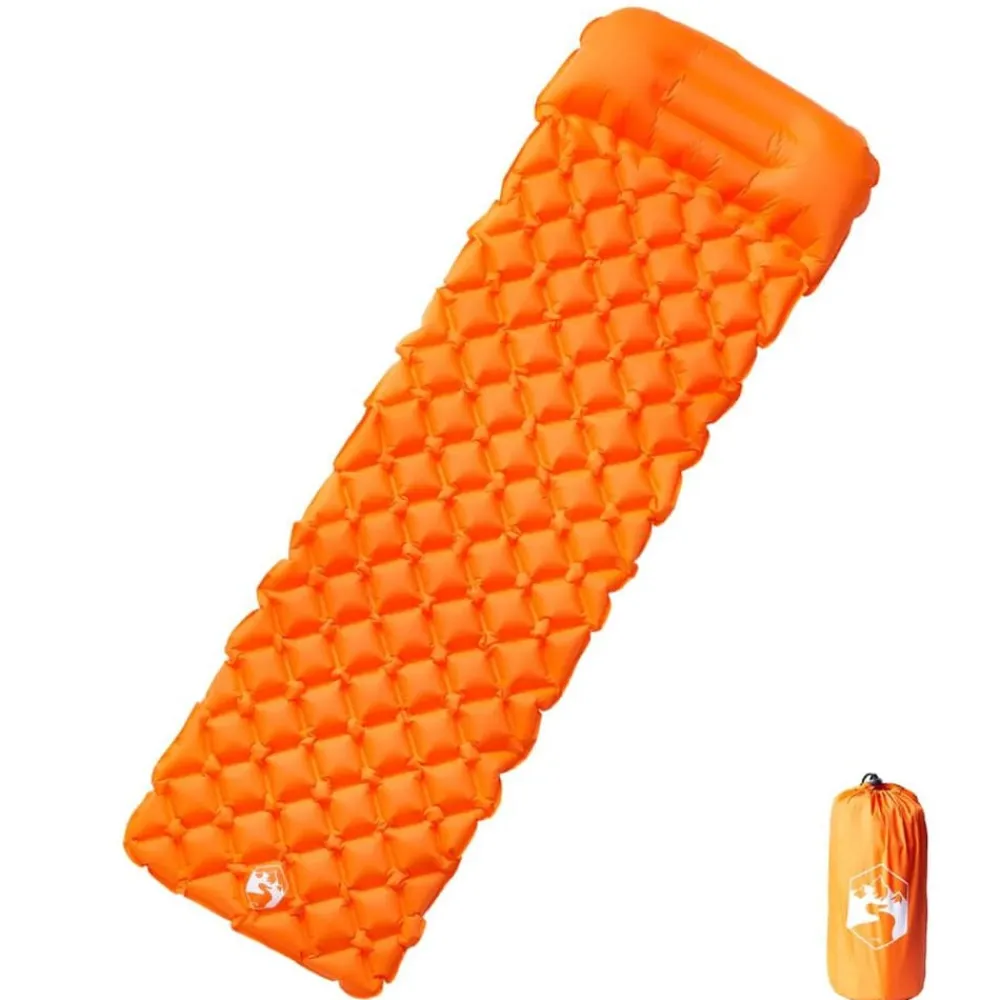 vidaXL Actividades Al Aire Libre-Colchón de camping inflable con almohada 1 persona naranja