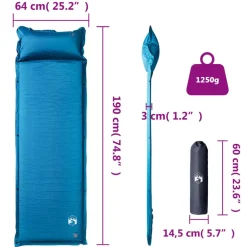 vidaXL Colchón de camping autoinflable con almohada 1 persona turquesa Tuquesa Best