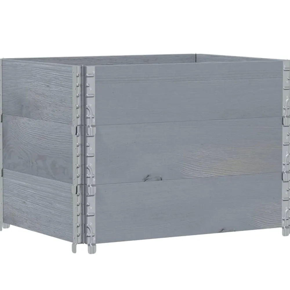 vidaXL Collares de palets 3 uds madera maciza de pino 80x60 cm Gris Outlet
