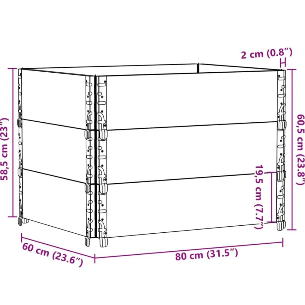 vidaXL Collares de palets 3 uds madera maciza de pino 80x60 cm Gris Outlet