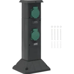 vidaXL Columna de 4 enchufes de exterior 16x16x39,5 cm Negro y verde Hot