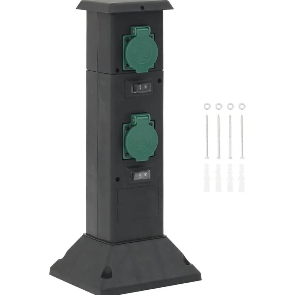 vidaXL Columna de 4 enchufes de exterior 16x16x39,5 cm Negro y verde Hot