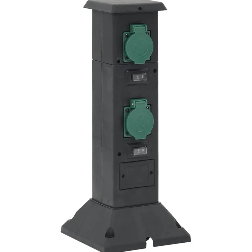 vidaXL Columna de 4 enchufes de exterior 16x16x39,5 cm Negro y verde Hot