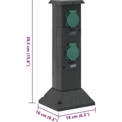 vidaXL Columna de 4 enchufes de exterior 16x16x39,5 cm Negro y verde Hot