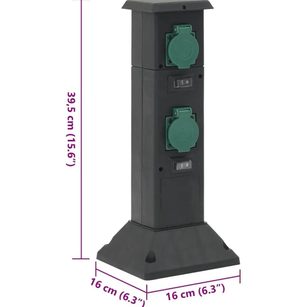 vidaXL Columna de 4 enchufes de exterior 16x16x39,5 cm Negro y verde Hot
