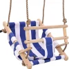 vidaXL Columpio de bebé con cinturón de seguridad algodón madera azul Discount