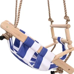 vidaXL Columpio de bebé con cinturón de seguridad algodón madera azul Discount