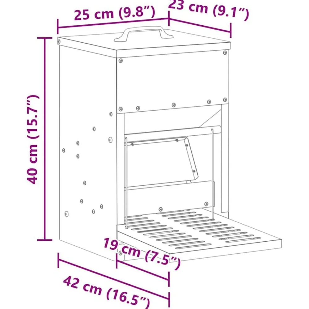 vidaXL Productos Para Mascotas-Comedero de Pedal para Pollos Plateado 25 x 42 x 40 cm