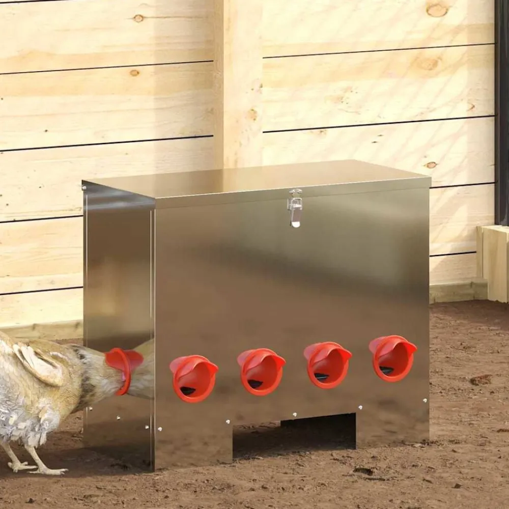 vidaXL Productos Para Mascotas-Comedero para pollos Plateado 60,5 x 29 x 51 cm
