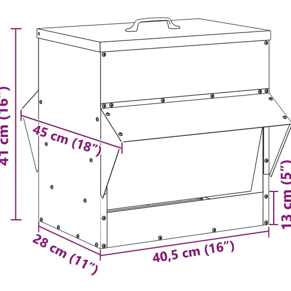 vidaXL Comedero para pollos 40,5 x 45 x 41 cm Negro Hot