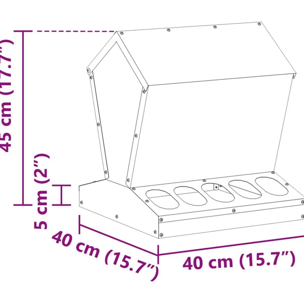 vidaXL Comedero para pollos Plateado 40 x 40 x 45 cm Acero galvanizado