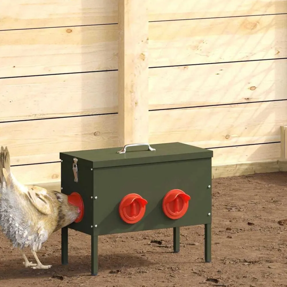 vidaXL Comedero para pollos 41,5 x 20,5 x 33 cm Verde oliva Hot