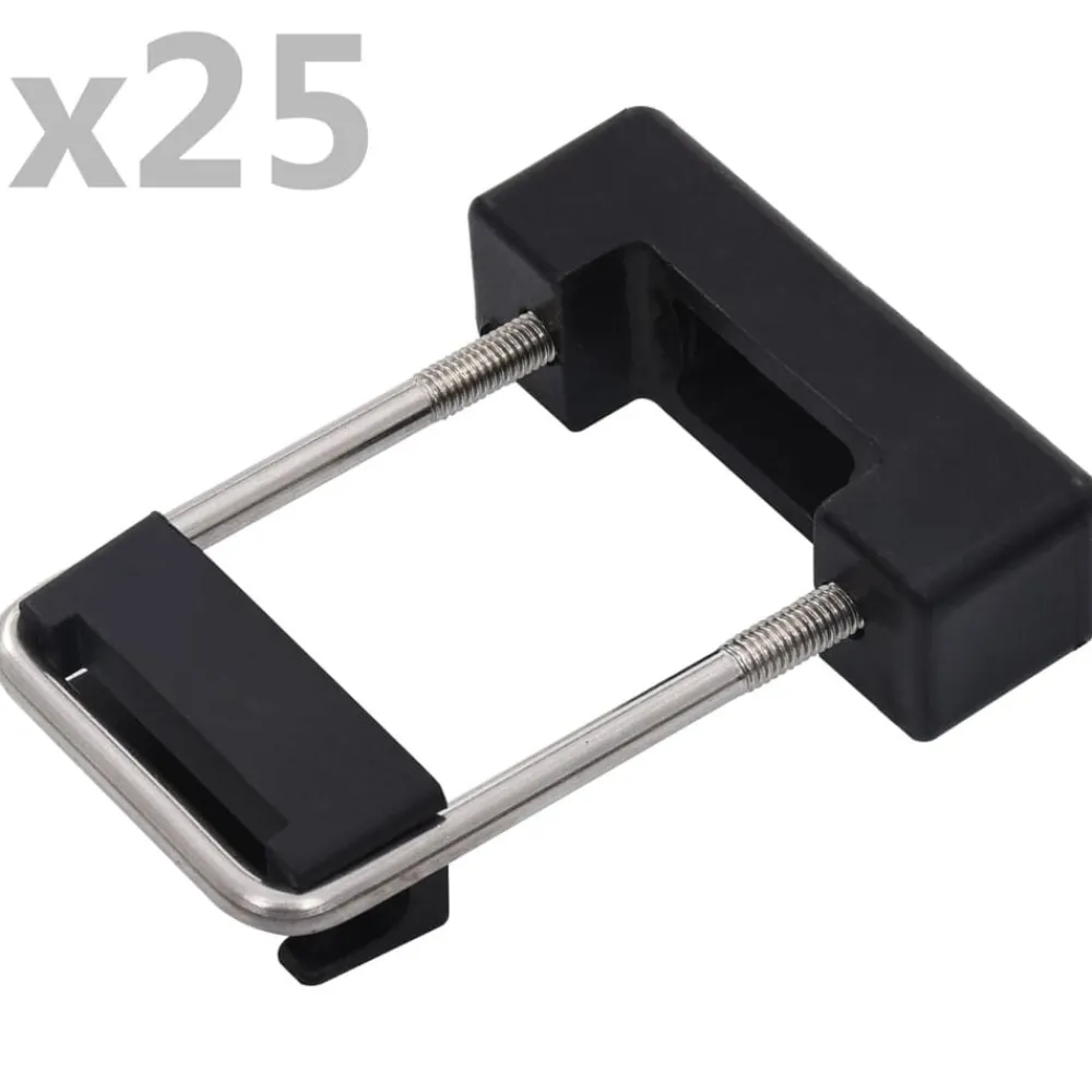 vidaXL Conector en U con plástico para postes de valla 25 sets 60x40mm Negro y plateado Sale