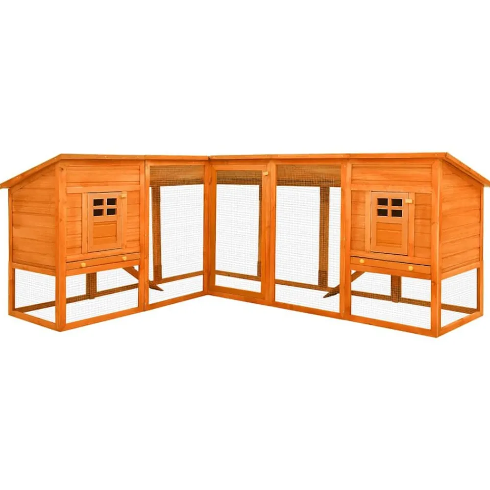 vidaXL Productos Para Mascotas-Conejera de exterior con corredor madera maciza abeto marrón
