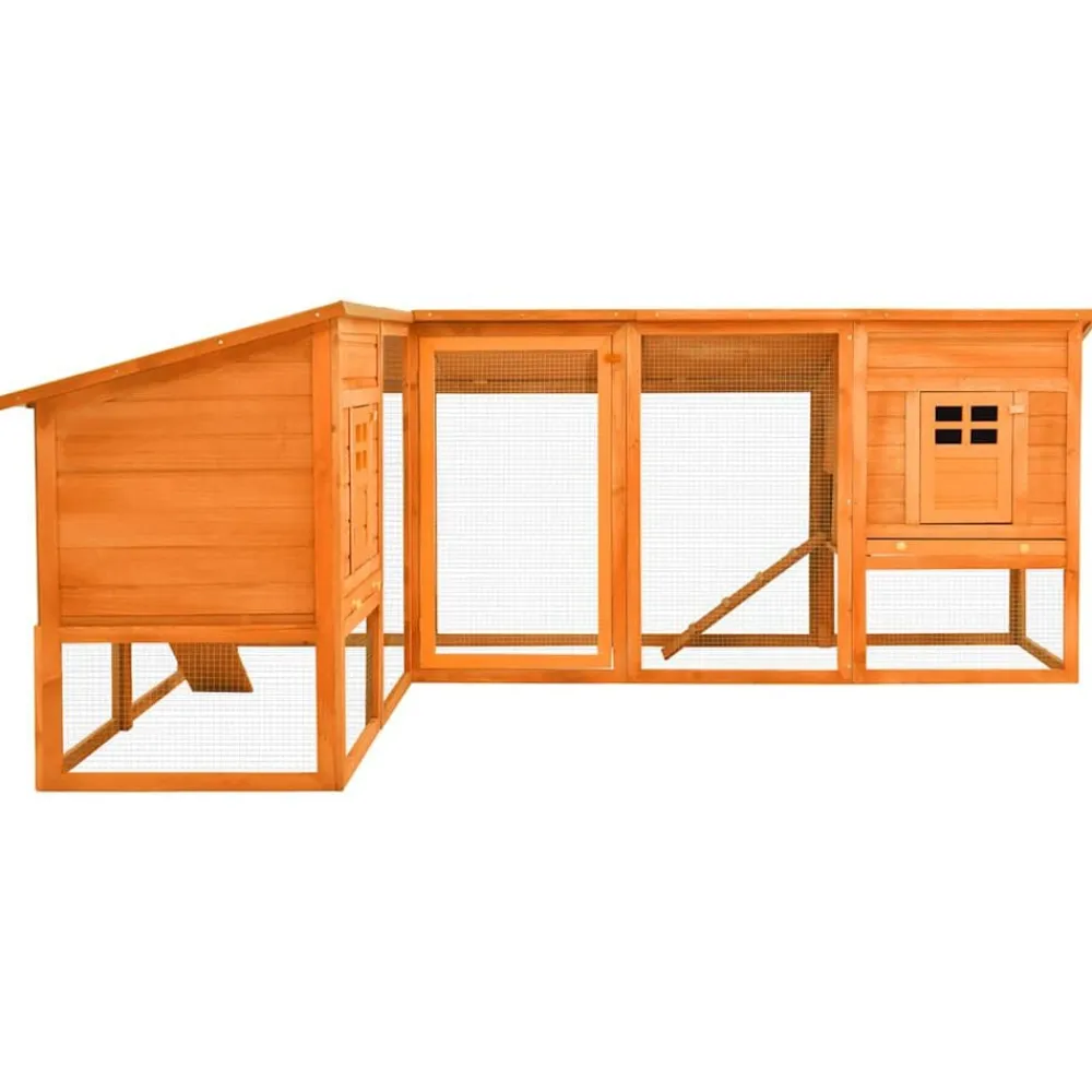 vidaXL Productos Para Mascotas-Conejera de exterior con corredor madera maciza abeto marrón