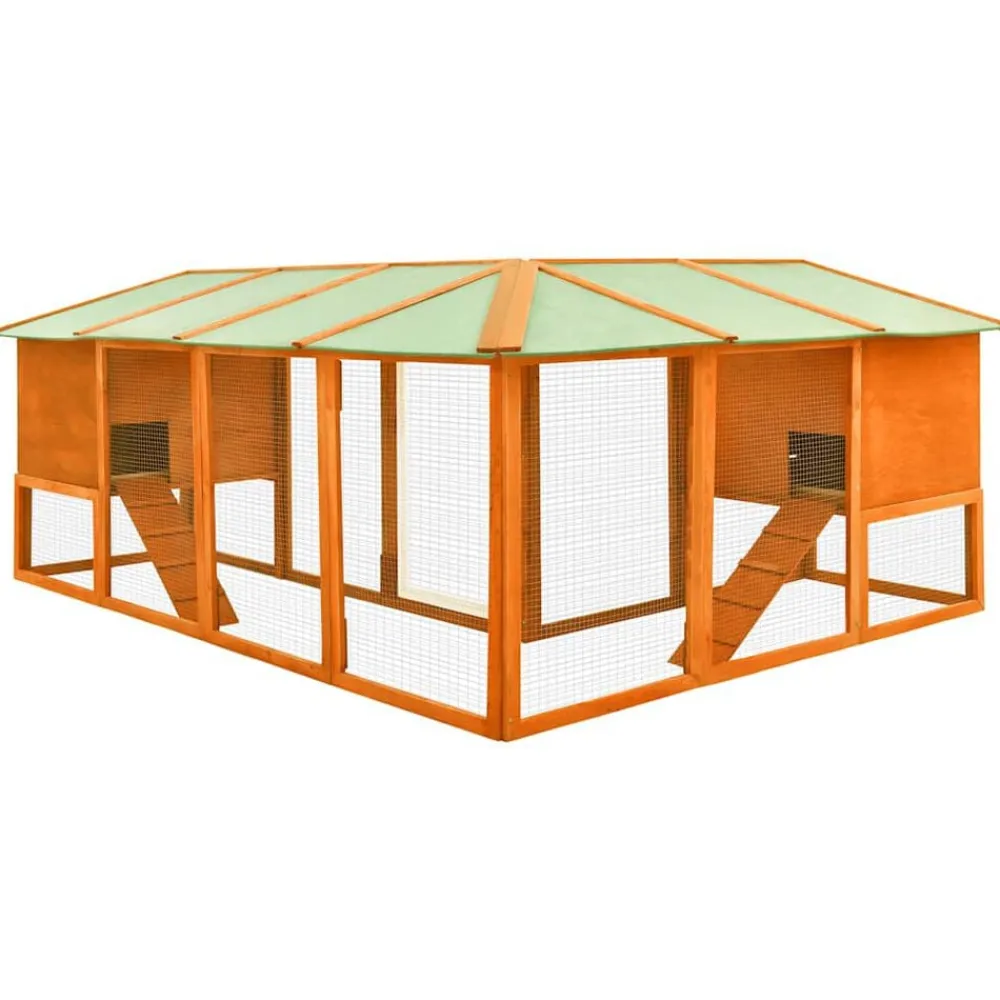 vidaXL Productos Para Mascotas-Conejera de exterior con corredor madera maciza abeto marrón