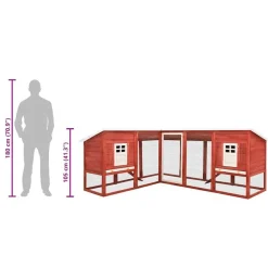 vidaXL Conejera de exterior con corredor madera de abeto Rojo y blanco