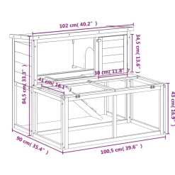 vidaXL Conejera de madera maciza de pino marrón 102x90x84,5 cm Marrón Best