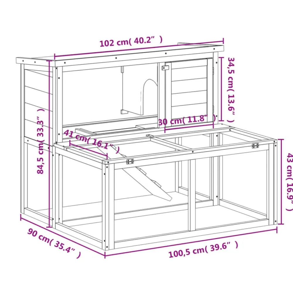 vidaXL Conejera de madera maciza de pino marrón 102x90x84,5 cm Marrón Best