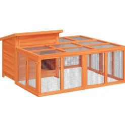 vidaXL Conejera de madera maciza de pino marrón 144x123x67,5 cm Marr&oacute;n Clearance