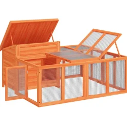vidaXL Conejera de madera maciza de pino marrón 144x123x67,5 cm Marr&oacute;n Clearance