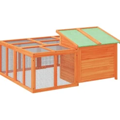 vidaXL Conejera de madera maciza de pino marrón 144x123x67,5 cm Marr&oacute;n Clearance