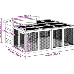 vidaXL Conejera de madera maciza de pino marrón 144x123x67,5 cm Marr&oacute;n Clearance