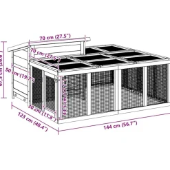 vidaXL Conejera de madera maciza de pino 144x123x67,5 cm Moca Sale