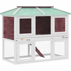 vidaXL Productos Para Mascotas-Conejera jaula de animales con doble piso de madera marrón