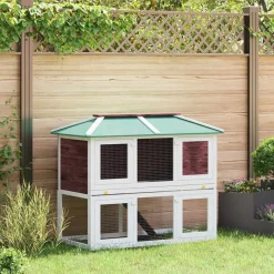vidaXL Productos Para Mascotas-Conejera jaula de animales con doble piso de madera marrón