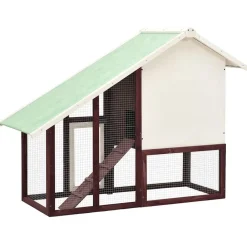 vidaXL Conejera madera maciza de abeto blanco y moca 140x63x120 cm mocha y blanco Discount