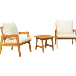 vidaXL Muebles De Jardín-Conjunto bistro con cojín 3 pcs Marrón Madera de Acacia Sólida