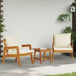 vidaXL Muebles De Jardín-Conjunto bistro con cojín 3 pcs Marrón Madera de Acacia Sólida