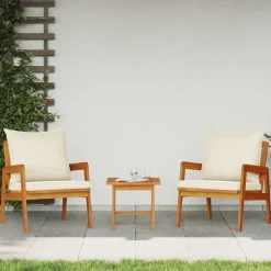 vidaXL Muebles De Jardín-Conjunto bistro con cojín 3 pcs Marrón Madera de Acacia Sólida